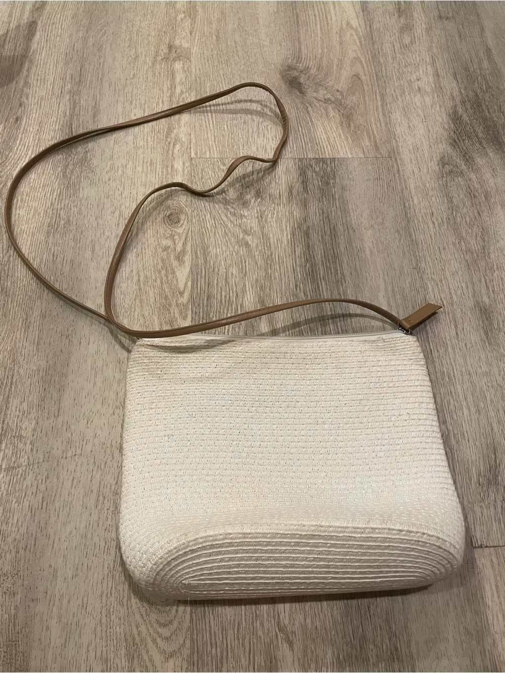 Neutral Cream Woven Crossbody Bag - Unbranded